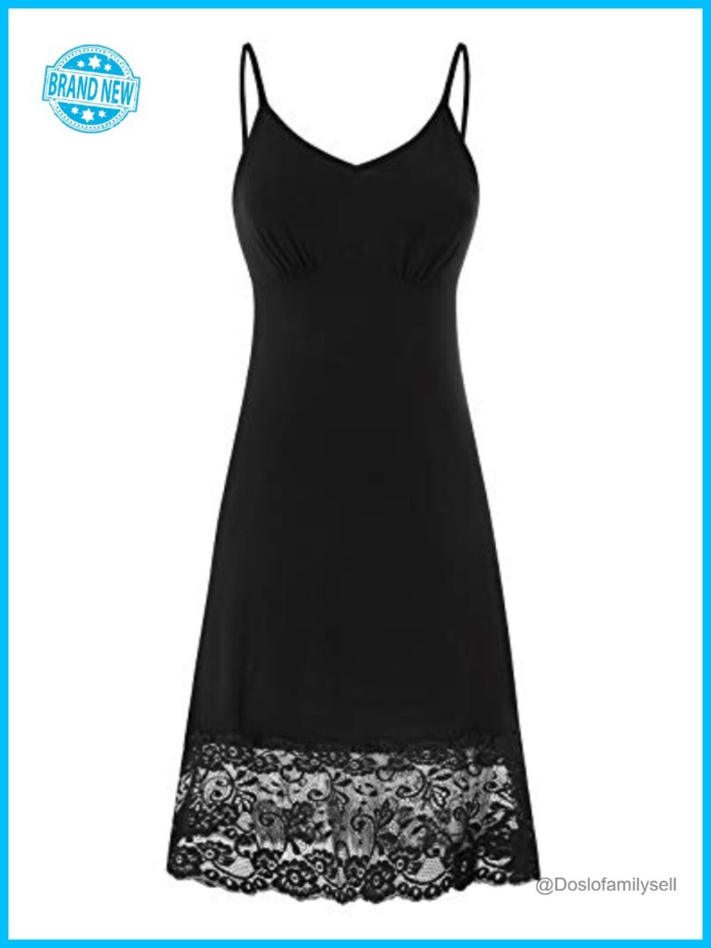 Full Slip Under Dress Lace Trim V Neck Adjustable Spaghetti Strap
